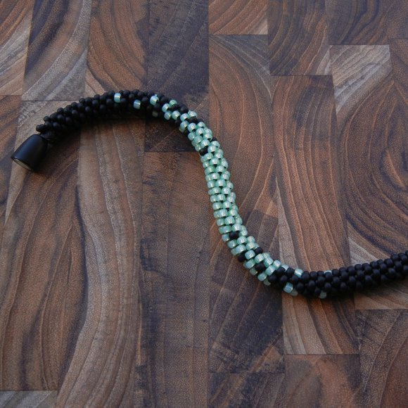 Mint & Black Beaded Bracelet | Handmade Custom Size Stackable Jaded Vine Design - Picture 5 of 6
